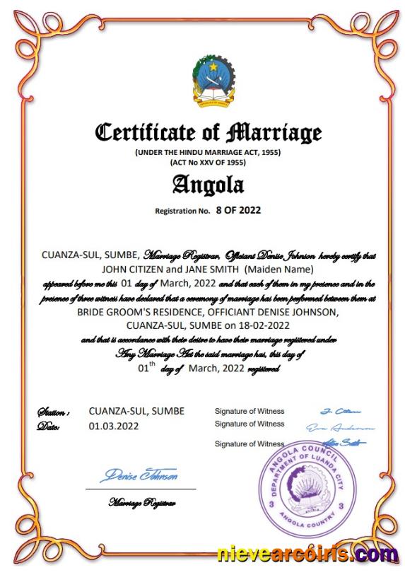 Angola marriage certificate